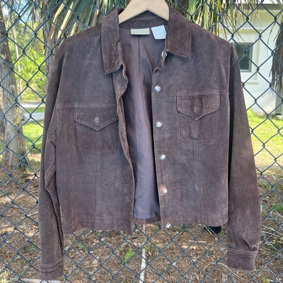 Liz Claiborne Pig Suede Button Jacket Brown Women's Size 12 - Picture 1 of 9